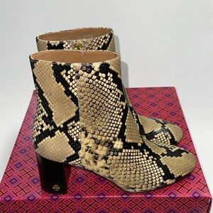 Tory Burch Brooke Bootie Ankle Boots 70MM Round Toe Leather Snake NEW Women's 6